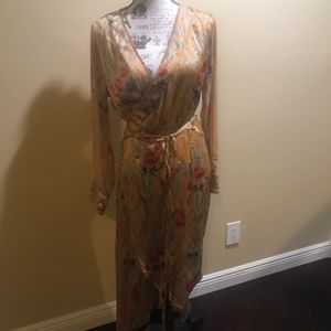 Aratta Inca Gold Floral Print  Hi-Low Wrap Dress